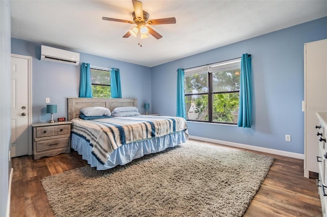 1225 15th St, Palm Harbor, FL 34683 - bedroom with a wall mounted AC, dark wood-style flooring, and multiple windows