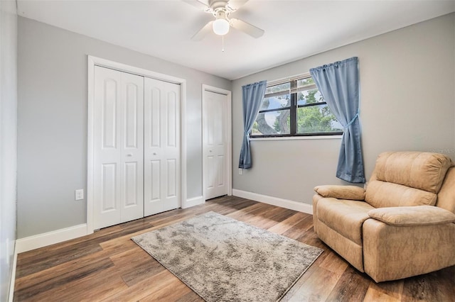 1225 15th St, Palm Harbor, FL 34683 - sitting room featuring baseboards, wood finished floors, and ceiling fan
