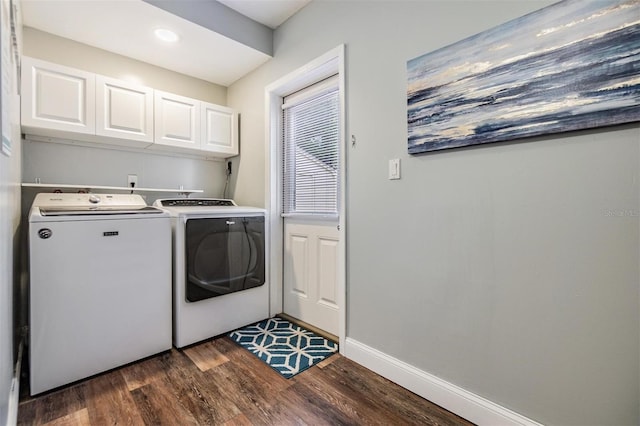 1225 15th St, Palm Harbor, FL 34683 - laundry room with cabinet space, separate washer and dryer, dark wood finished floors, baseboards, and recessed lighting