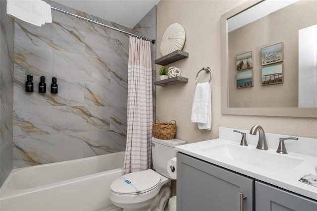 616 11th St NW, Largo, FL 33770 - full bath with toilet, vanity, shower / tub combo, and a textured wall