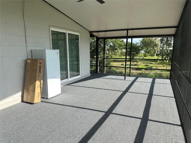 11729 John Robbins Rd, Riverview, FL 33578 - unfurnished sunroom with a ceiling fan and vaulted ceiling