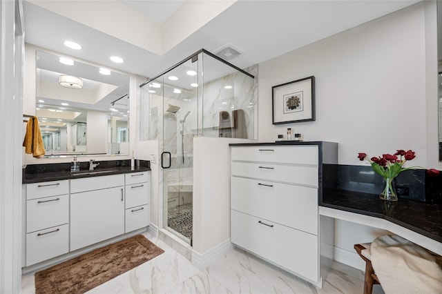 1325 Snell Isle Blvd NE Unit 810, Saint Petersburg, FL 33704 - full bath featuring two vanities, recessed lighting, a marble finish shower, marble finish floors, and baseboards