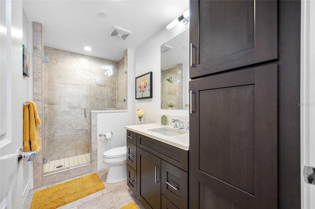 1325 Snell Isle Blvd NE Unit 810, Saint Petersburg, FL 33704 - bathroom with a stall shower, toilet, vanity, tile patterned floors, and recessed lighting