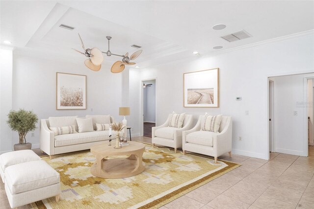 6120 9th Avenue Cir NE, Bradenton, FL 34212 - living room featuring ornamental molding, a chandelier, light tile patterned floors, recessed lighting, and baseboards