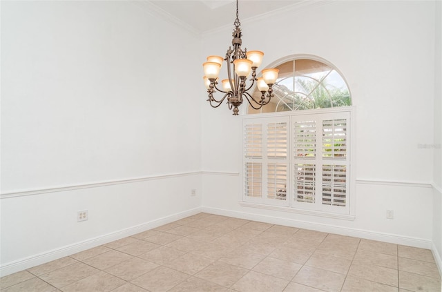 6120 9th Avenue Cir NE, Bradenton, FL 34212 - spare room with a chandelier, crown molding, light tile patterned floors, and baseboards