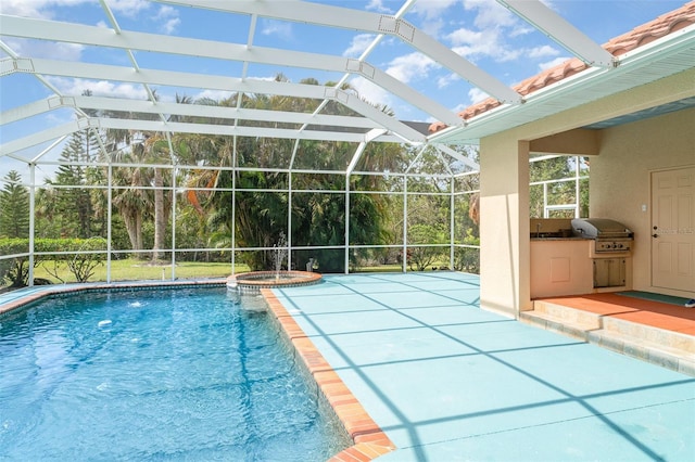 6120 9th Avenue Cir NE, Bradenton, FL 34212 - view of pool featuring a lanai, a patio, and a pool with connected hot tub