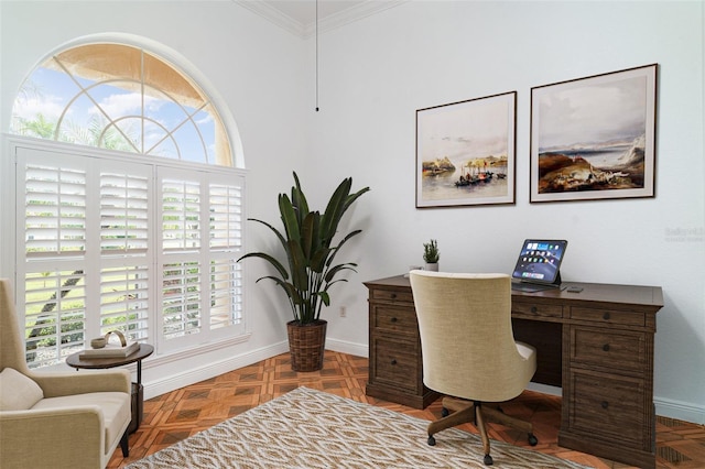 6120 9th Avenue Cir NE, Bradenton, FL 34212 - office area featuring ornamental molding and baseboards