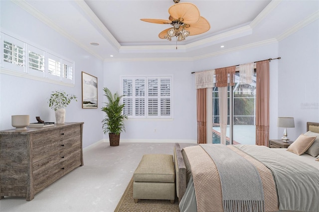 6120 9th Avenue Cir NE, Bradenton, FL 34212 - bedroom with multiple windows, a raised ceiling, carpet, and ornamental molding