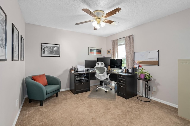 460 Tess Ct, Orlando, FL 32824 - office featuring light carpet, ceiling fan, baseboards, and a textured ceiling