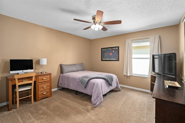 460 Tess Ct, Orlando, FL 32824 - bedroom featuring baseboards, carpet flooring, a textured ceiling, and a ceiling fan