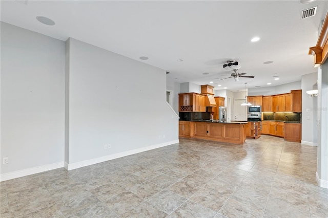 15104 Azra Dr, Odessa, FL 33556 - unfurnished living room featuring a ceiling fan, baseboards, and recessed lighting