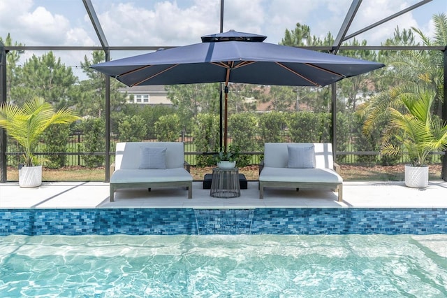 3850 Bonfire Dr, Odessa, FL 33556 - view of patio / terrace featuring an outdoor hangout area, a lanai, and an outdoor pool