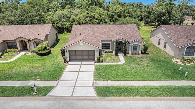 13819 Stoneridge Dr, Hudson, FL 34669 - ranch-style house with driveway, an attached garage, and a front lawn