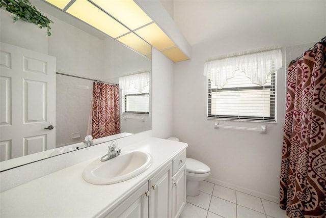 13819 Stoneridge Dr, Hudson, FL 34669 - full bathroom with toilet, tile patterned flooring, vanity, a shower with curtain, and baseboards