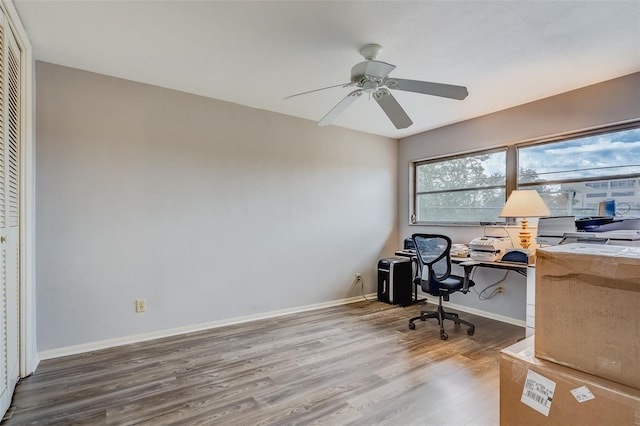 1221 Drew St Unit E12, Clearwater, FL 33755 - office featuring wood finished floors, a ceiling fan, and baseboards
