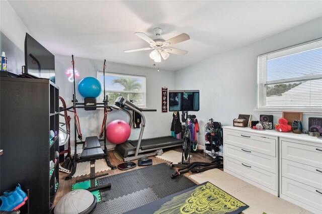 361 Colonial Ct, Dunedin, FL 34698 - workout room featuring ceiling fan and wood finished floors