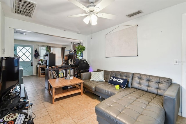 361 Colonial Ct, Dunedin, FL 34698 - living room featuring light tile patterned flooring and ceiling fan