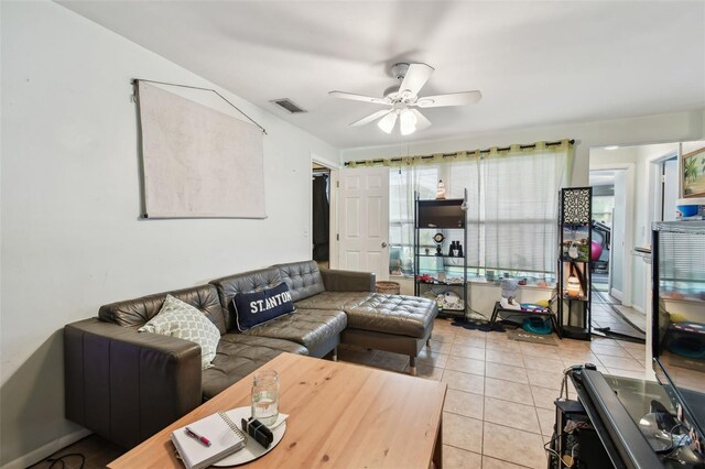 361 Colonial Ct, Dunedin, FL 34698 - living room featuring a ceiling fan and light tile patterned floors