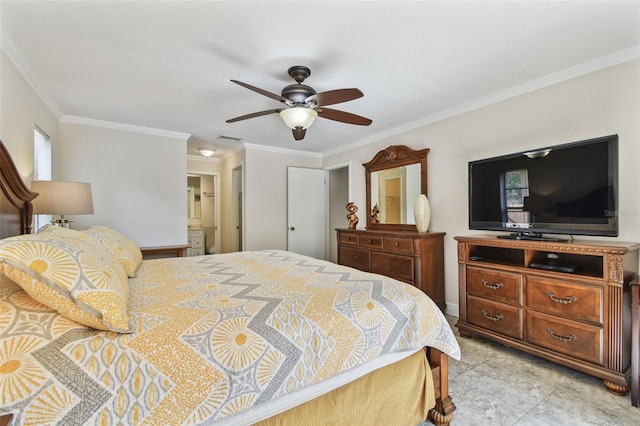 854 Village Way, Palm Harbor, FL 34683 - bedroom with crown molding, ceiling fan, and ensuite bathroom
