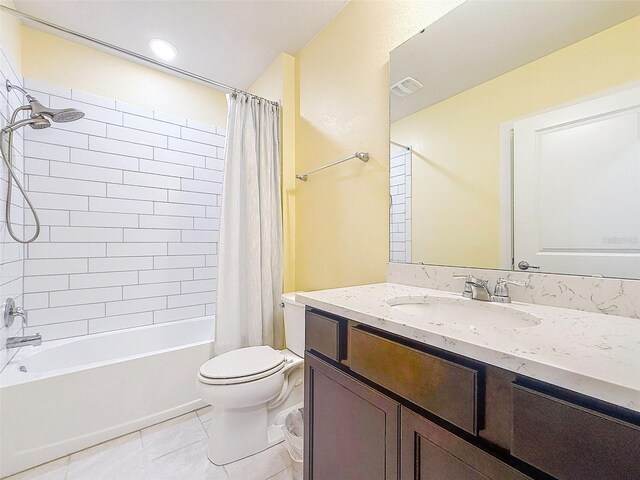 9324 Rally Spring Loop, Wesley Chapel, FL 33545 - full bathroom with toilet, tile patterned floors, shower / tub combo with curtain, and vanity