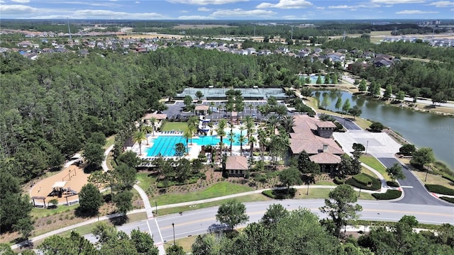 4063 Medicci Ln, Wesley Chapel, FL 33543 - aerial view of property and surrounding area featuring a nearby body of water and a pool area