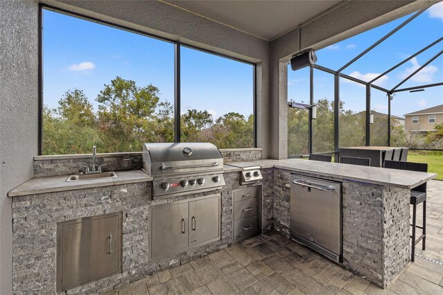 view of patio with a lanai