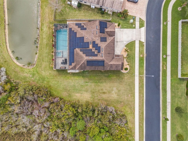 drone / aerial view of a pool area