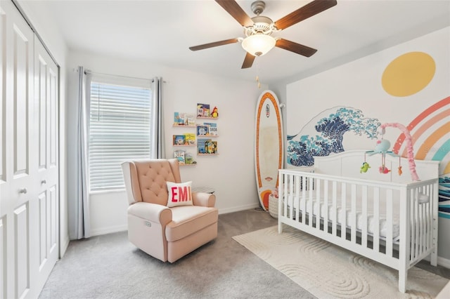 6398 Bar S Bar Trl, Zephyrhills, FL 33541 - bedroom featuring carpet, baseboards, a nursery area, and a closet