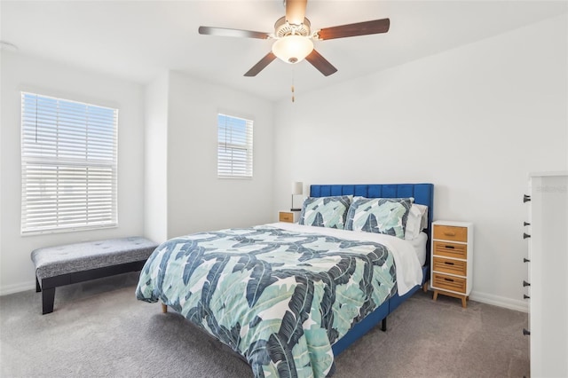 6398 Bar S Bar Trl, Zephyrhills, FL 33541 - bedroom with carpet floors, baseboards, and a ceiling fan