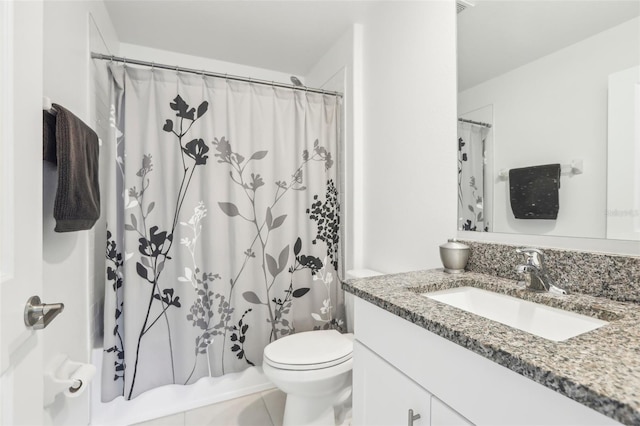 6398 Bar S Bar Trl, Zephyrhills, FL 33541 - full bath featuring toilet, vanity, shower / bath combo, and tile patterned flooring