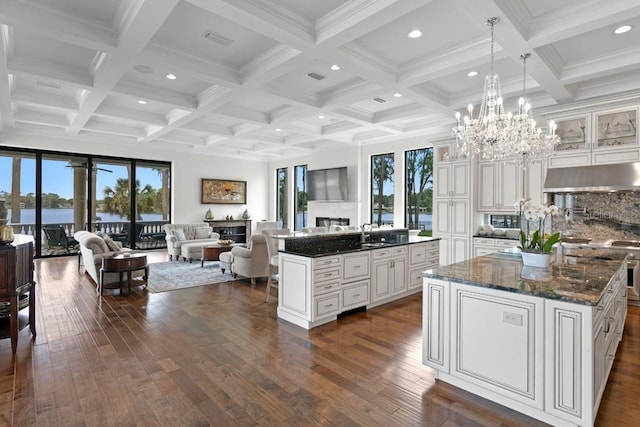 17124 Crawley Rd, Odessa, FL 33556 - kitchen featuring a center island, open floor plan, under cabinet range hood, recessed lighting, and a sink