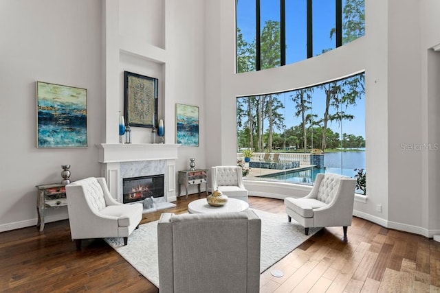 17124 Crawley Rd, Odessa, FL 33556 - living room with a high ceiling, plenty of natural light, baseboards, and a high end fireplace