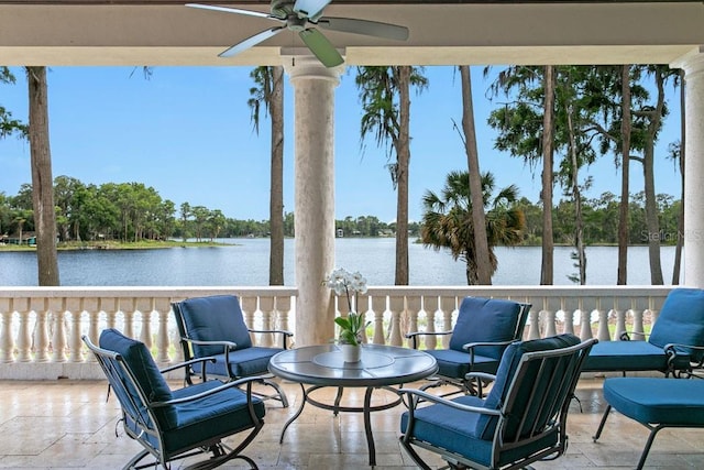 17124 Crawley Rd, Odessa, FL 33556 - view of patio / terrace featuring a water view and ceiling fan