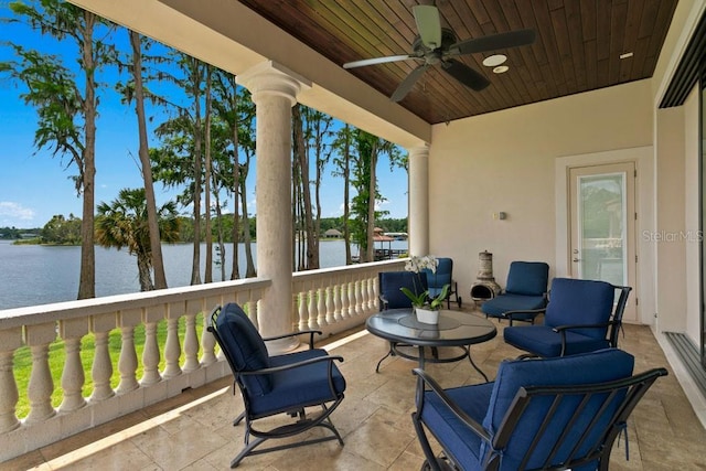 17124 Crawley Rd, Odessa, FL 33556 - view of patio with a water view and a ceiling fan