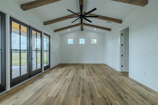 3515 Powerline Rd, Lithia, FL 33547 - empty room with french doors, light wood-style flooring, baseboards, and ceiling fan