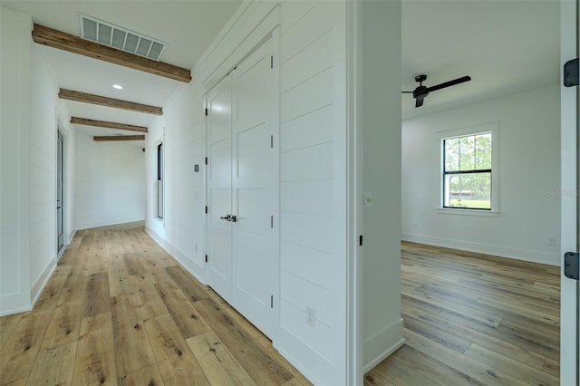 3515 Powerline Rd, Lithia, FL 33547 - hall featuring beamed ceiling, light wood finished floors, baseboards, and recessed lighting
