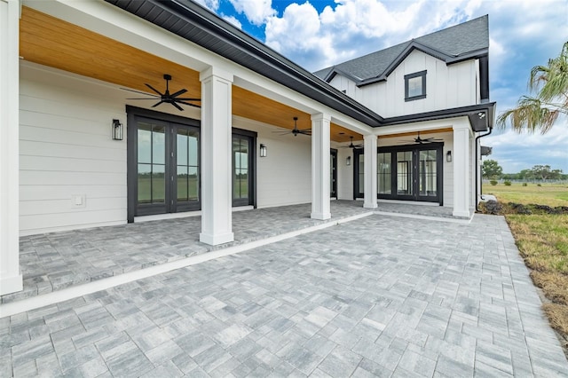3515 Powerline Rd, Lithia, FL 33547 - view of patio featuring a ceiling fan and french doors
