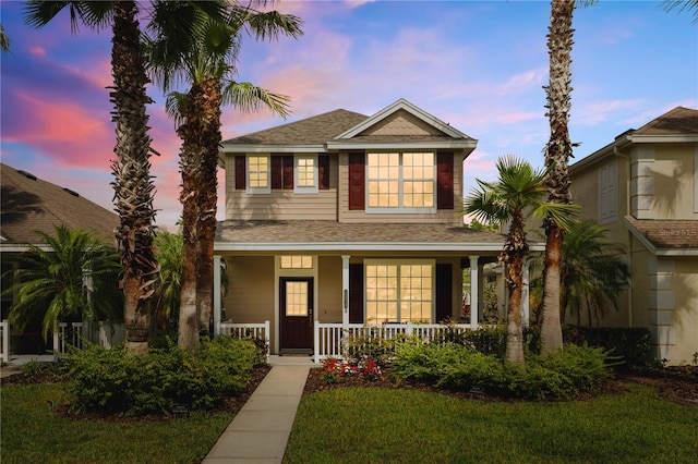 20039 Heritage Point Dr, Tampa, FL 33647 - traditional-style house with covered porch, a front lawn, and a shingled roof