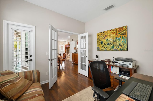 20039 Heritage Point Dr, Tampa, FL 33647 - office featuring french doors, wood finished floors, and baseboards