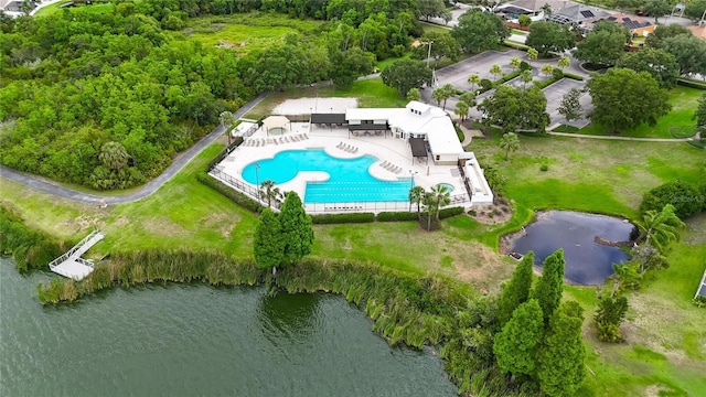 6801 Bishops Pointe Way, Riverview, FL 33578 - aerial view of a pool area and a nearby body of water