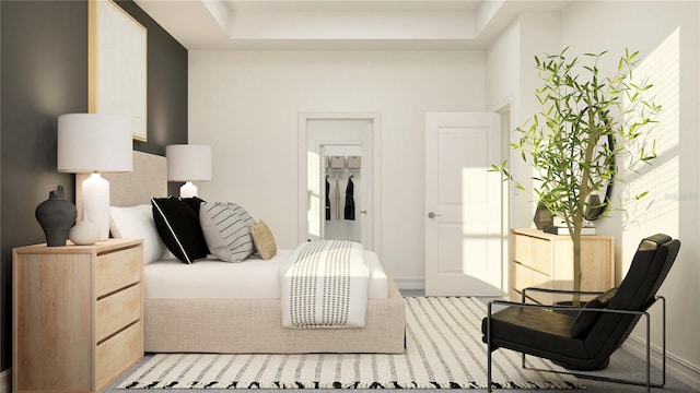bedroom featuring a raised ceiling