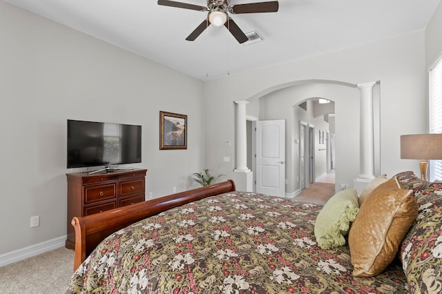 17318 Emerald Chase Dr, Tampa, FL 33647 - bedroom featuring carpet floors, ornate columns, arched walkways, and baseboards
