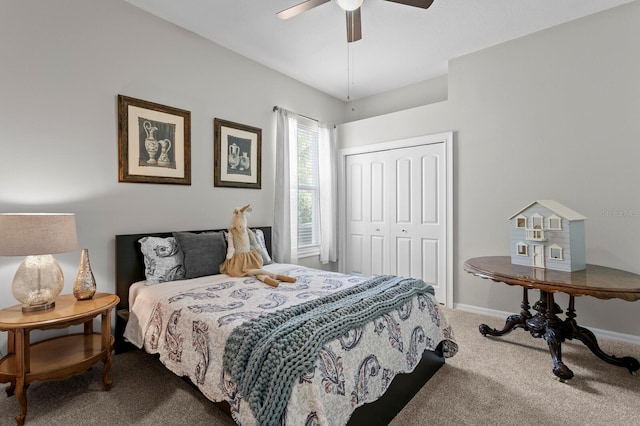 17318 Emerald Chase Dr, Tampa, FL 33647 - carpeted bedroom featuring a closet, ceiling fan, and baseboards