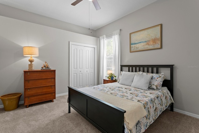 17318 Emerald Chase Dr, Tampa, FL 33647 - carpeted bedroom with a closet, baseboards, and a ceiling fan