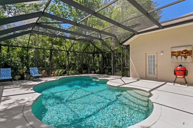 17318 Emerald Chase Dr, Tampa, FL 33647 - outdoor pool featuring a patio area and glass enclosure