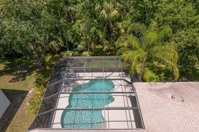 17318 Emerald Chase Dr, Tampa, FL 33647 - swimming pool with glass enclosure and a patio area
