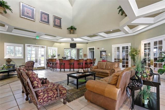 17318 Emerald Chase Dr, Tampa, FL 33647 - common area featuring coffered ceiling and beam ceiling