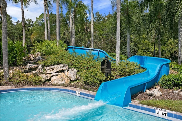17318 Emerald Chase Dr, Tampa, FL 33647 - view of pool with a water slide and view of wooded area