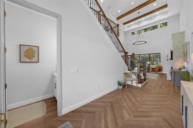 12705 Green Heron Way, Odessa, FL 33556 - entrance foyer with stairs, healthy amount of natural light, a towering ceiling, baseboards, and recessed lighting