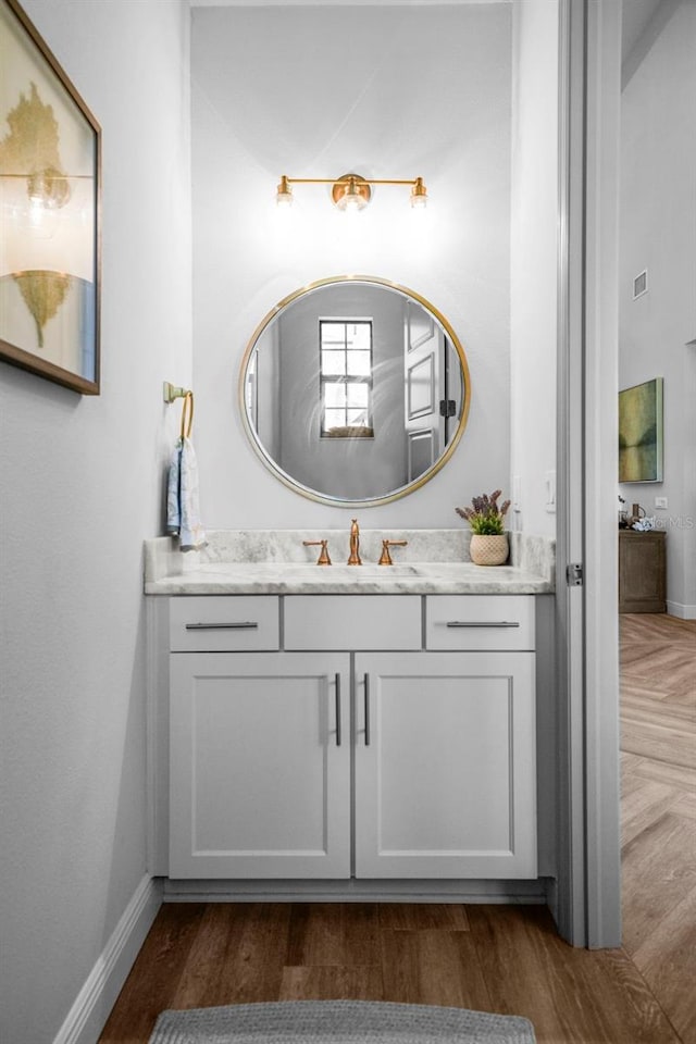 12705 Green Heron Way, Odessa, FL 33556 - bathroom featuring vanity, baseboards, and wood finished floors